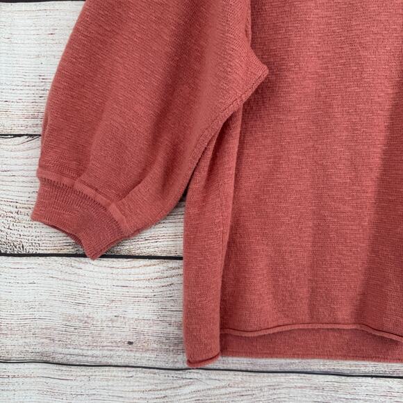 Madewell 3/4 Sleeve Oversized Rough Hem Crew Neck Sweater Women's Medium Pink - Picture 5 of 12